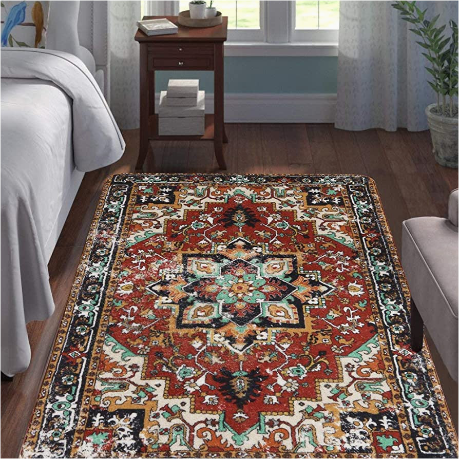 4 X 6 oriental area Rugs Lahome Collection Traditional oriental area Rug – 4′ X 6′ Faux Wool Non-slip area Rug Accent Distressed Throw Rugs Floor Carpet for Living Room …