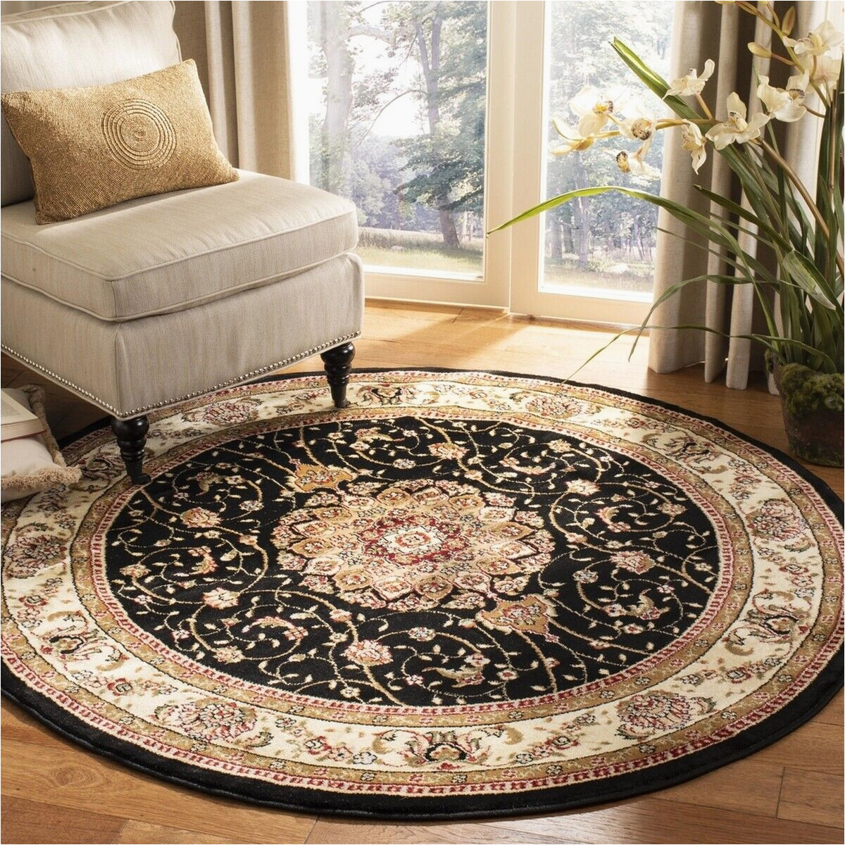 Area Rugs Free Shipping and Returns Round Traditional oriental Black area Rug **free Shipping**