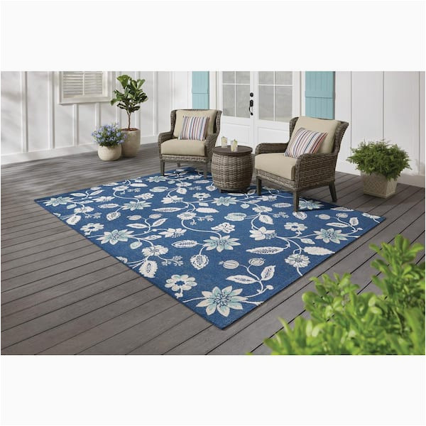 Blue and White Floral area Rugs Hampton Bay Blue/white 7 Ft. X 9 Ft. Floral Indoor/outdoor area …