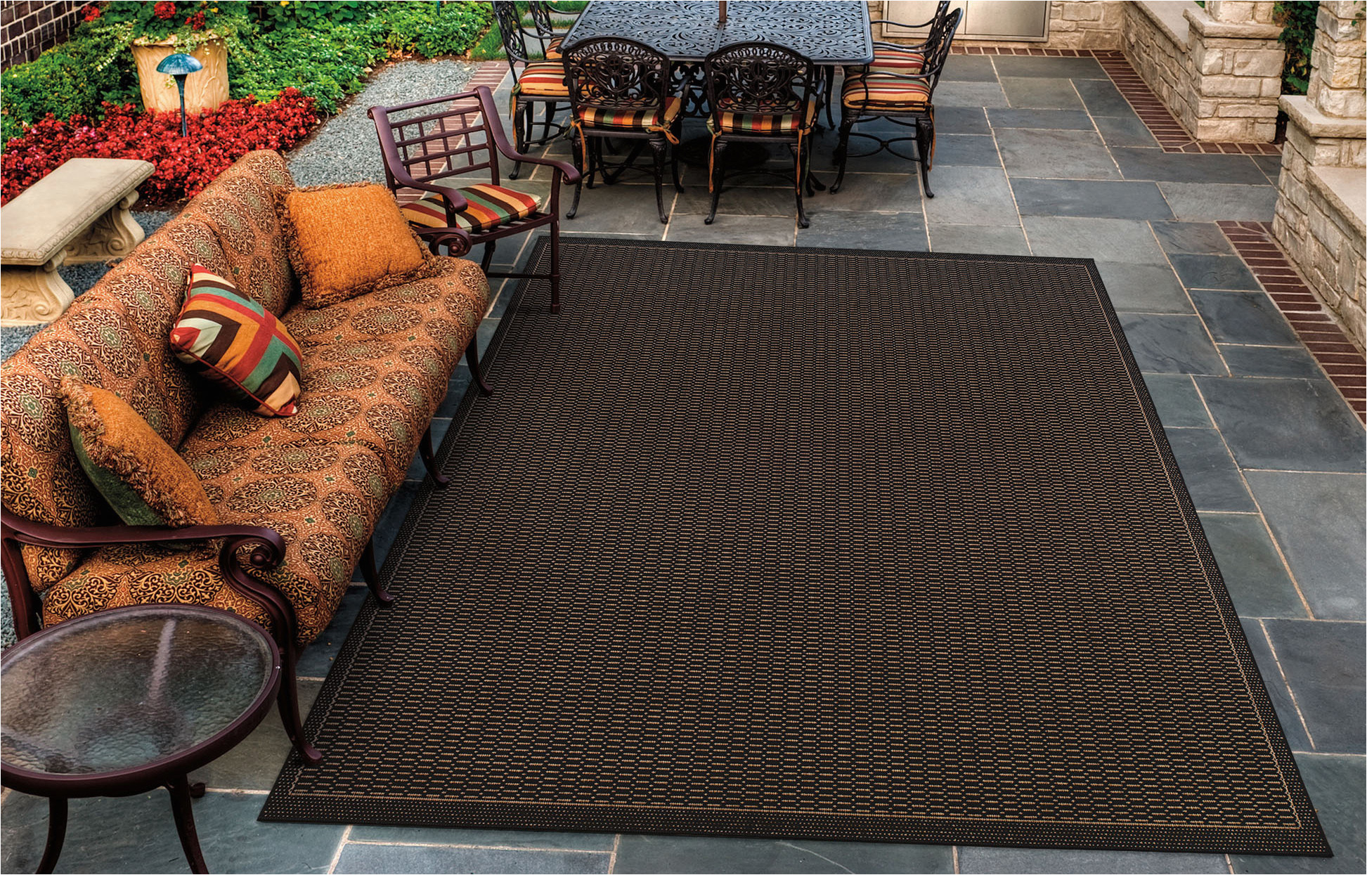 Couristan Saddle Stitch Indoor Outdoor area Rug Couristan Recife Saddle Stitch area Rug, 8’6″ X 13′, Black-cocoa …