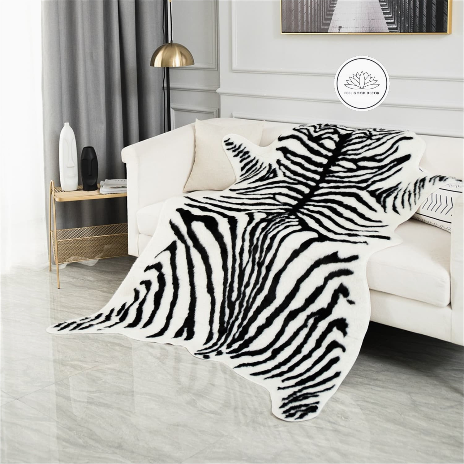 Large Zebra Print area Rugs Large Luxe Black & White Faux Zebra Hide area Rug 6.6 X 4.9 Ft