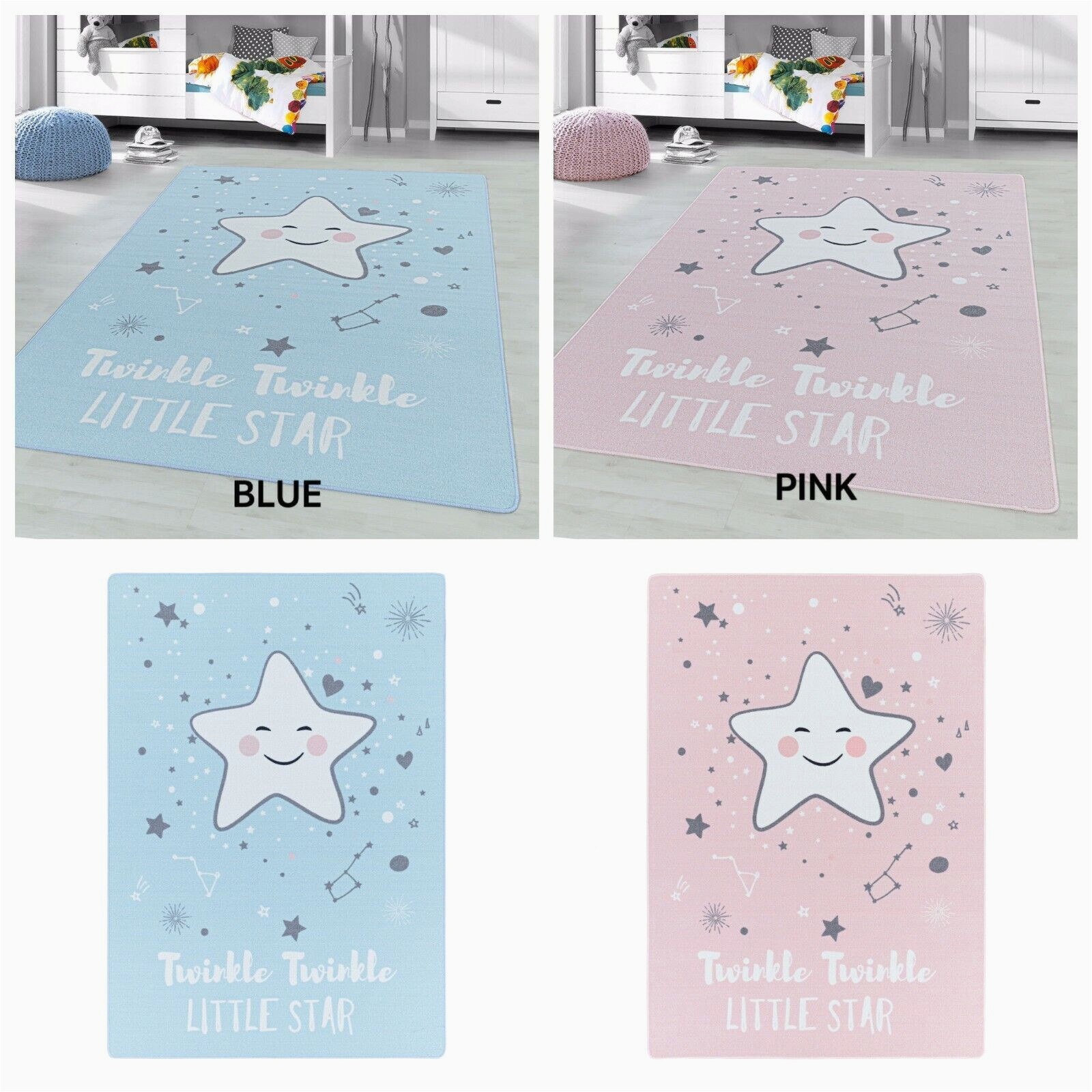 Twinkle Twinkle Little Star area Rug Kids Room Play Nursery Non-slip Mat Twinkle Little Star Grey Pink Blue Rug