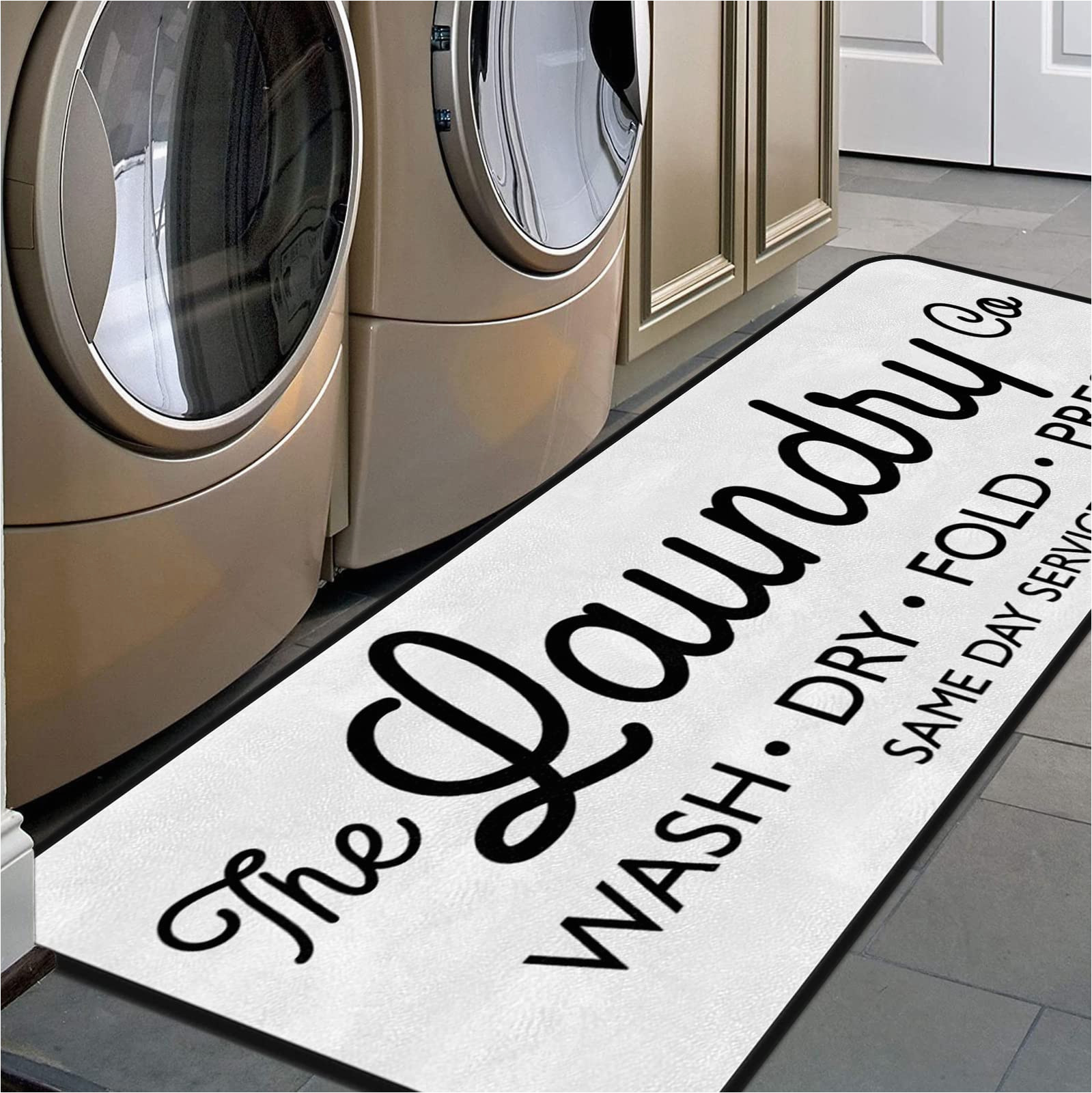 Washing area Rug at Laundromat Laundry Room Long Rug area Rug Non-slip Floor Mat Waterproof Farmhouse Carpet for Kitchen 40″ X 20″(white-3)
