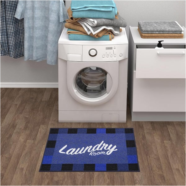 Washing area Rug at Laundromat Ottomanson Laundromat Collection Non-slip Rubberback Checkered …