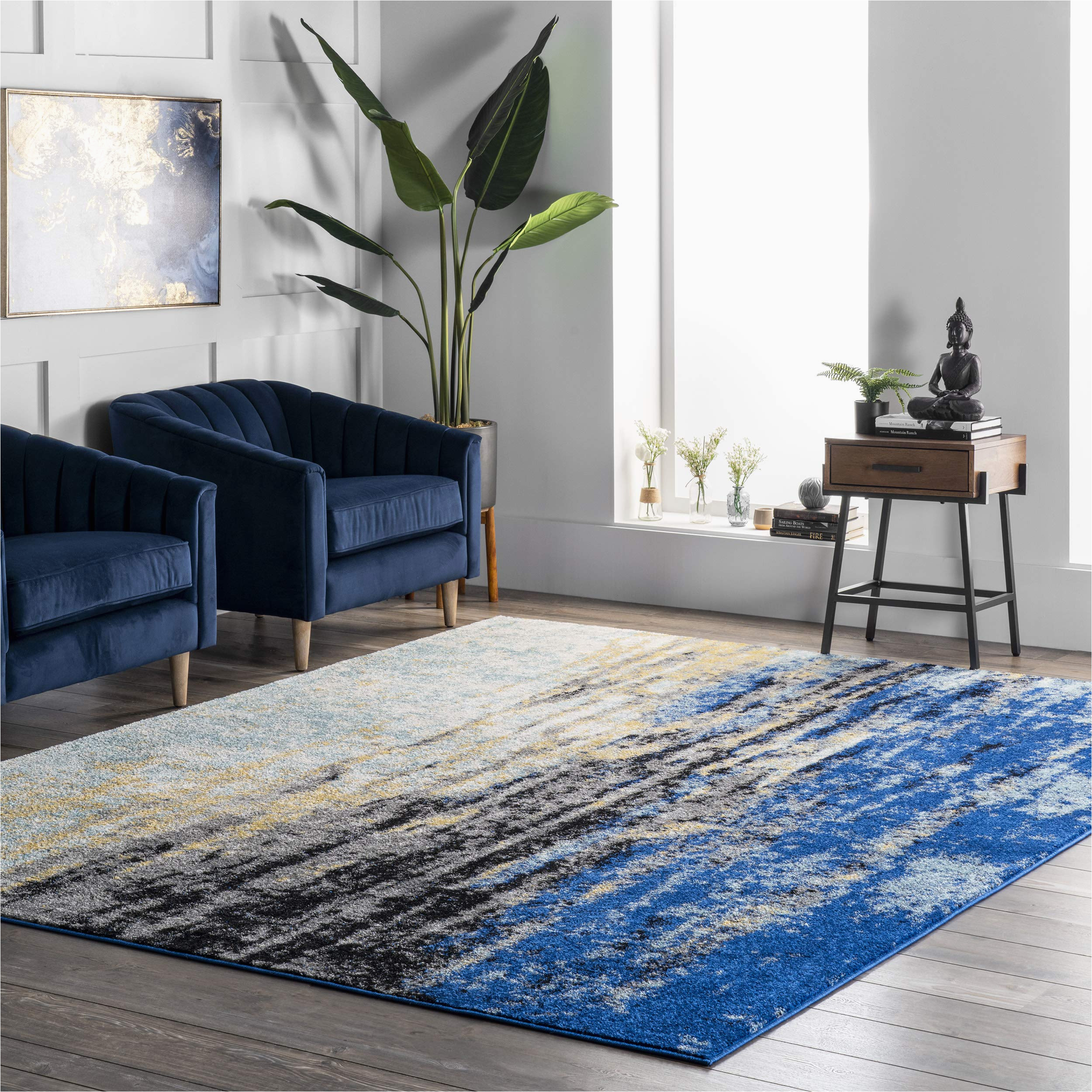Nuloom Remona Abstract area Rug Nuloom Waterfall Vintage Abstract area Rug, 6′ Square, Blue