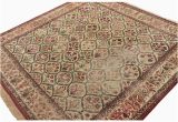 10 X 10 Wool area Rug One-of-a-kind Hand-knotted 1890s 10×10 Square Wool area Rug In Beige