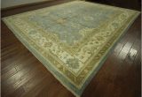 12 X 12 Wool area Rug Hand Knotted Wool Blue Oushak Geo Floral oriental area Rug