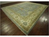 12 X 12 Wool area Rug Hand Knotted Wool Blue Oushak Geo Floral oriental area Rug