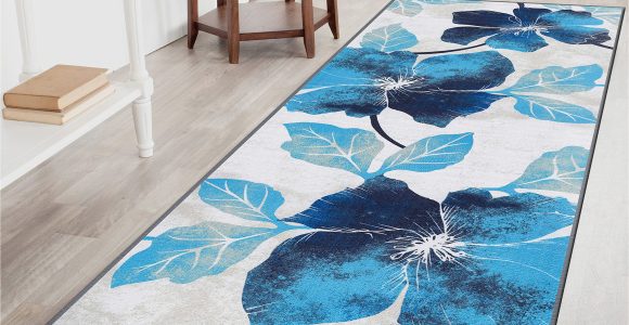 2 X 7 area Rug Camilson solana Modern Floral 2′ X 7′ area Rugs Non-skid (non-slip) Rubber Backing Blue – Gray Flowers Indoor Rug (2×7, Blue Grey)