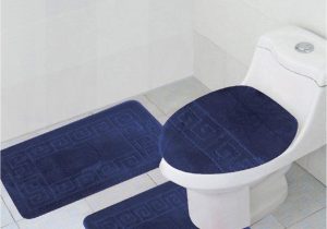 3 Piece Bathroom Rugs 3 Piece Bath Rug Set Pattern Bathroom Rug 20"x32" Contour Mat 20"x20" with Lid Cover Sky Blue
