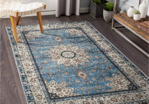 3 X 5 Blue Rug Lahome oriental Floral Medallion area Rug – 3×5 Blue Persian Distressed Entry Throw Rug Vintage Faux Wool Indoor Accent Rug Non-slip Washable Low-pile …