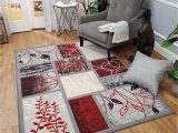 3×5 area Rugs On Sale Rubber Backed area Rug, 39 X 58 Inch (fits 3×5 area), Red Grey Geometric, Non Slip, Kitchen Rugs and Mats