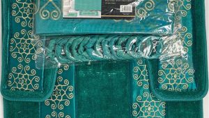 4 Piece Bath Rug Set 4 Piece Bathroom Rugs Set Non Slip Teal Gold Bath Rug toilet Contour Mat with Fabric Shower Curtain and Matching Rings Florida Teal