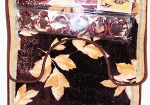 4 Piece Bath Rug Set Brown Leaf Leaves Design 4 Pc Bath Mat Set Mat Contour Shower Curtain 12 Fabric Covered Shower Hooks