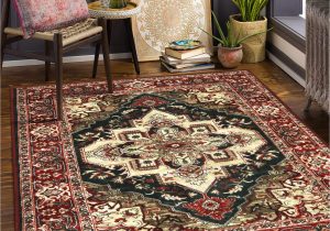 4 X 6 oriental area Rugs Traditional Collection area Rug 4×6 Ft Leevan Non Slip Washable Medallion Rugs Persian oriental Vintage Floor Carpet Distressed Floral Accent Throws …