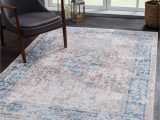 4 X 6 Washable area Rugs Bloom Rugs Caria Washable Non-slip 4×6 Rug – Beige / Ocean Blue area Rug for Living Room, Bedroom, Dining Room and Kitchen – Exact Size: 4′ X 6′