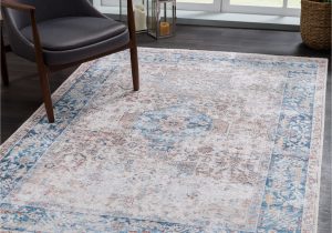 4 X 6 Washable area Rugs Bloom Rugs Caria Washable Non-slip 4×6 Rug – Beige / Ocean Blue area Rug for Living Room, Bedroom, Dining Room and Kitchen – Exact Size: 4′ X 6′