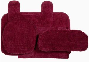 5 Piece Bath Rug Set Bathroom Rug Set 5 Piece Nonslip with Contour Mat and toilet Tank and Lid Covers, Burgundy