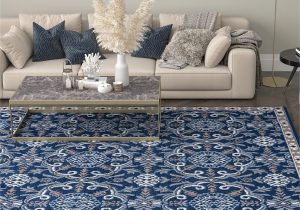 5 X 7 area Rugs On Sale Traditional 5×7 area Rug (5′ X 7′) Brocade Navy, Beige Living Room Easy to Clean