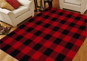 5 X 7 Red area Rug Christmas area Rugs, area Rugs 5×7 for Living Room Bedroom Home Decorative Merry Christmas Red Black Buffalo Plaid