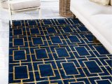 5×8 Navy Blue Rug Unique Loom Marilyn Monroe Glam Collection Textured Geometric Trellis area Rug Mmg001 2 X 3 Feet Navy Blue Gold