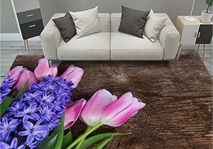 60 X 90 area Rug Brown Rug, 60 X 90 Cm 3d Printed Pink Purple Tulip Lavender Flower Pattern Printed area Rug, Non-slip Rug for Living Room, Bedroom, Children’s Room, …