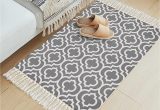 60 X 90 area Rug U’artlines Cotton Woven Rugs Washable 60 X 90 Cm Geometric Rug Cotton Print Cotton Rug Runner with Tassels for Living Room Bedroom Laundry Room (grey)