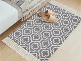 60 X 90 area Rug U’artlines Cotton Woven Rugs Washable 60 X 90 Cm Geometric Rug Cotton Print Cotton Rug Runner with Tassels for Living Room Bedroom Laundry Room (grey)