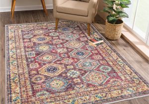 6×9 area Rugs for Dining Room Bloom Rugs Caria Washable Non-slip 6×9 Rug – Dark Red / Multicolor area Rug for Living Room, Bedroom, Dining Room and Kitchen – Exact Size: 6′ X 9′