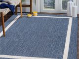 6×9 Indoor Outdoor area Rugs Beverly Rug Waikiki Indoor Outdoor Rug 6×9, Washable Outside Carpet for Patio, Deck, Porch, Bordered Modern area Rug, Water Resistant, Blue – White