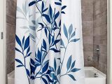 72 Inch White Bath Rug Idesign Leaves Botanical Fabric Bathroom Shower Curtain 72" X 72" White Blue