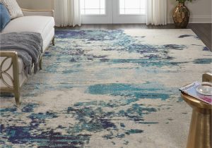 9 by 12 area Rugs for Sale Nourison Celestial Modern Abstract Ivory/teal Blue 9′ X 12′ area Rug, Easy Cleaning, Non Shedding, Bed Room, Living Room, Dining Room, Kitchen (9×12)