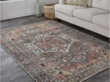 Alexander Home Traditional Distressed Rust Blue Medallion Printed area Rug Elsass oriental area Rug In Warm Grey