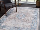 Amazon Blue area Rugs Bloom Rugs Caria Washable Non-slip 5×7 Rug – Beige / Ocean Blue area Rug for Living Room, Bedroom, Dining Room and Kitchen – Exact Size: 5′ X 7′