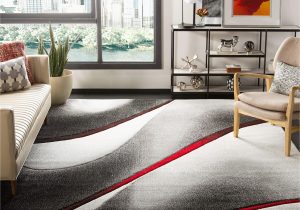 Anne Gray True Red area Rug Safavieh Hollywood Collection 8′ X 10′ Grey / Red Hlw712k Mid-century Modern Non-shedding Living Room Bedroom Dining Home Office area Rug