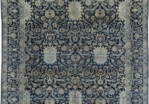 Antique Blue oriental Rug Antique Persian Kirman Navy Blue and Beige Handwoven Wool