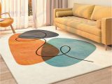 Aqua and orange area Rugs orange & Aqua Modern Geometric Abstract Wool area Rug for Living Room Dining Room Contemporay Aetheric Bedroom Carpet Vintage Striped Circle Pattern …