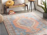 Aqua and orange area Rugs Surya Amelie 2 X 3 Peach/aqua Indoor Medallion oriental area Rug …