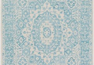 Aqua and White area Rug Suzanne Faded Medallion In Aqua and White with Images