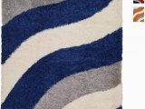 Area Rug 5×7 Blue soft Shag area Rug 5×7 Geometric Striped Ivory Blue Grey Shaggy Rug Contemporary area Rugs for Living Room Bedroom Kitchen Decorative Modern Shaggy