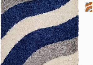Area Rug 5×7 Blue soft Shag area Rug 5×7 Geometric Striped Ivory Blue Grey Shaggy Rug Contemporary area Rugs for Living Room Bedroom Kitchen Decorative Modern Shaggy