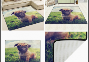 Area Rugs with Dog Designs Cute Pug Dog On Grass Vintage area Rug Rugs for Living