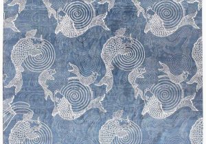 Area Rugs with Fish On them Fish Design Hand Knotted Wool Blue Indoor area Rug