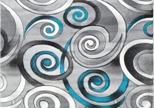 Area Rugs with Grey and Turquoise Spiral Swirls Modern Contemporary Hand Carved area Rug