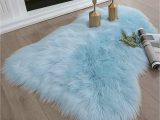Baby Blue Fur Rug ashler soft Faux Sheepskin Fur Chair Couch Cover Light Blue area …