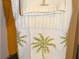 Bacova Citrus Palm Bath Rug Metal towel Stand with Palm Tree Hand towel & Wash Cloth