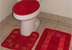 Bath Rug and Contour Set Bathmats Rugs and toilet Covers 3pc 5 Red Bathroom