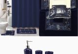 Bath Rug and towel Sets 22 Piece Bath Accessory Set Navy Blue Flower Bathroom Rug Set Shower Curtain & Accessories