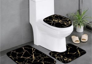 Bath Rugs and Lid Covers Alishomtll Black Marble Bathroom Rugs Sets 3 Piece with Non-slip Rug, toilet Lid Cover and Bath Mat, Gold Bathroom Rugs and Mats Sets, Modern Bath …