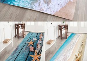 Bath Rugs that Absorb Water Sea Beach Print Flannel Skid Resistance Water Absorb Carpet